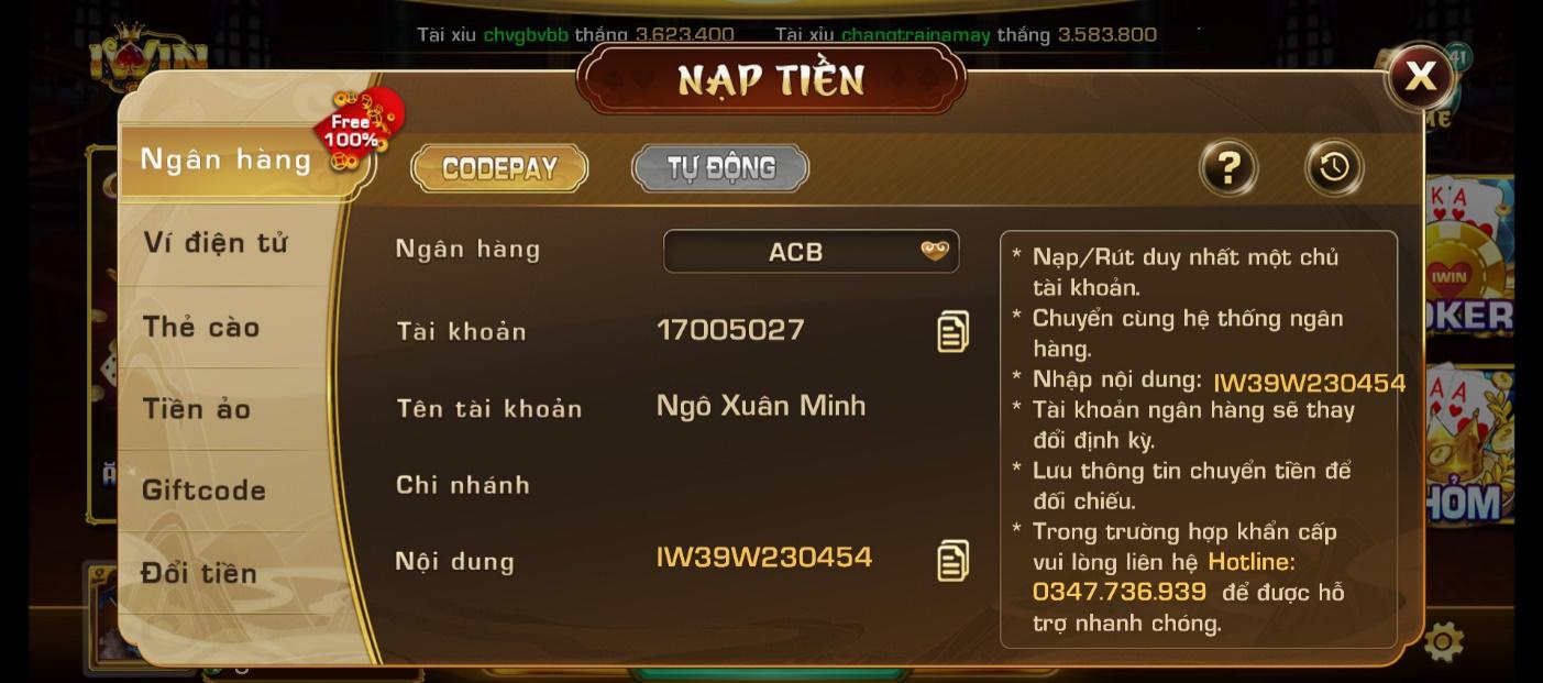 Hướng dẫn chi tiết nạp tiền cho iWin Club 2022