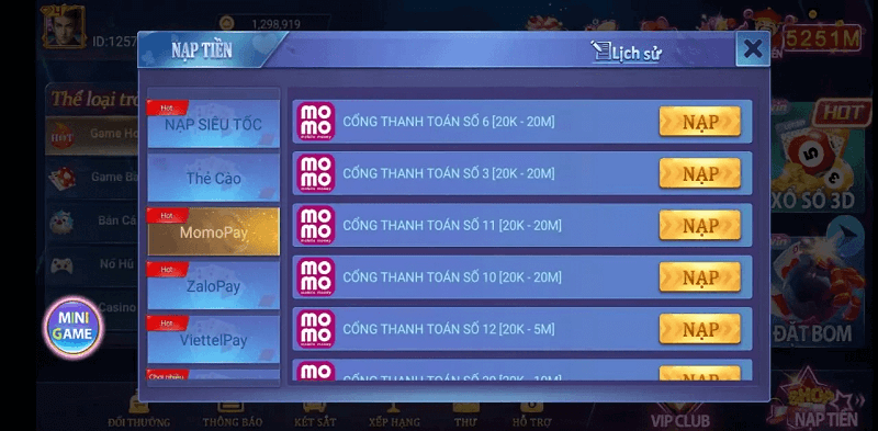 Hướng dẫn nạp tiền vào Iwin bằng ví momo